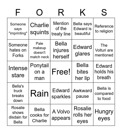 Twilight Bingo Card