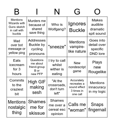 Wither Bingo Card