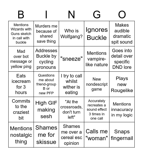 Wither Bingo Card