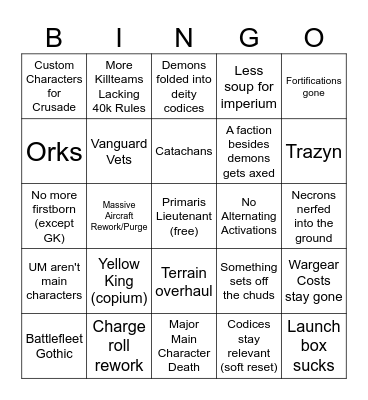 Slung's 11e bingo Card
