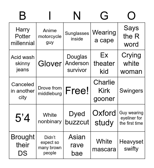 Rave Bingo Card