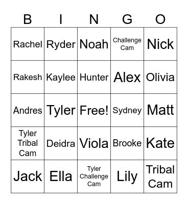 STC Filming Bingo Card