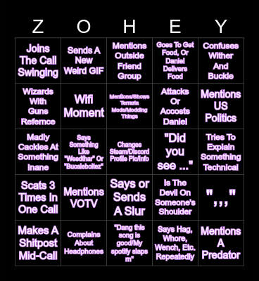 Zoe Bingo Card