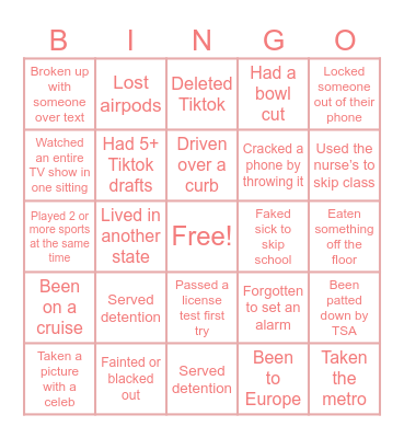 Have I Ever… Bingo Card