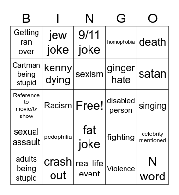 South Bingo Card
