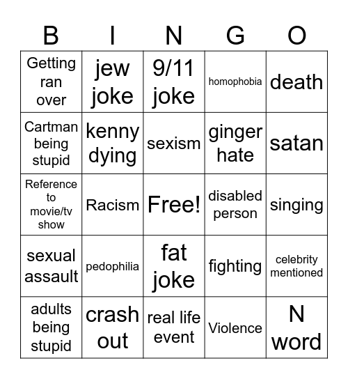 South Bingo Card