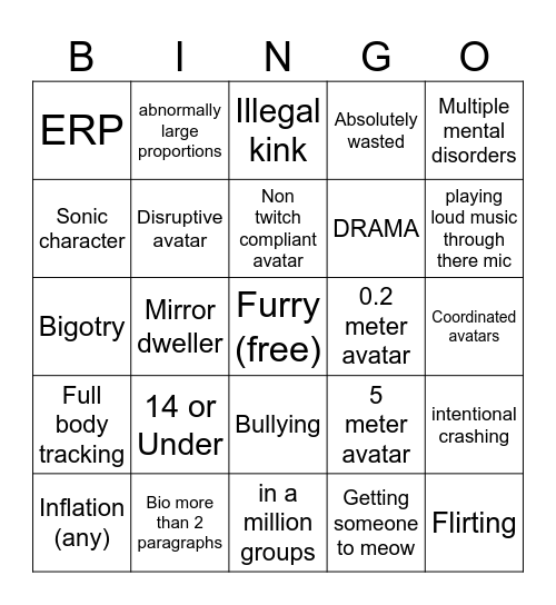 VRchat Bingo Card