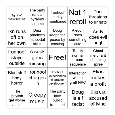 Spore Patrol Bingo Card