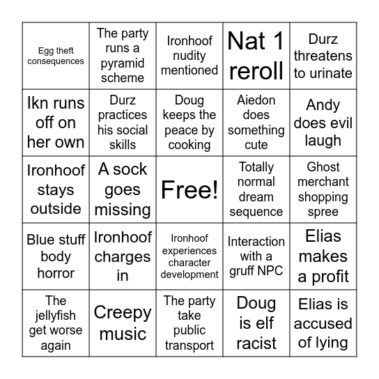 Spore Patrol Bingo Card