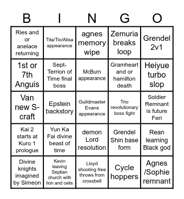 Kai 2 Bingo Card