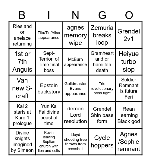 Kai 2 Bingo Card
