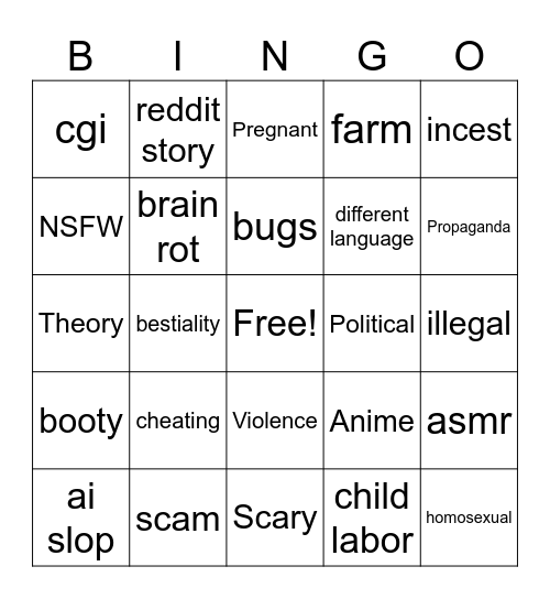 Youtube Shorts Bingo Card