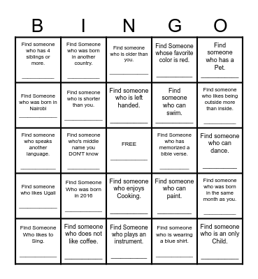 Find Someone Who Bingo Card