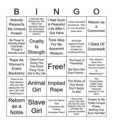 Manga Bullshit Bingo Card
