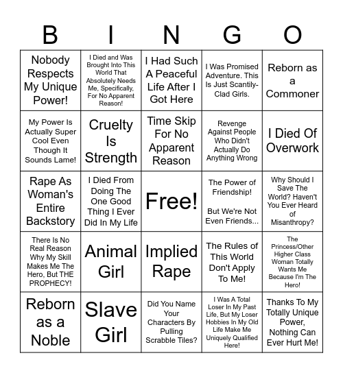 Manga Bullshit Bingo Card