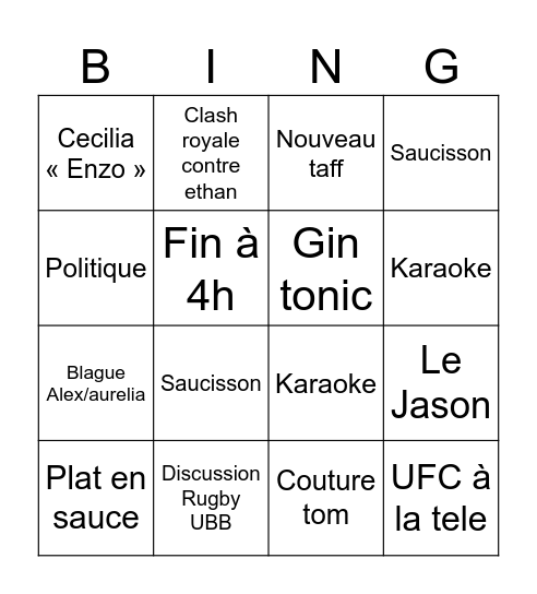 Soirée chez oce ! Bingo Card