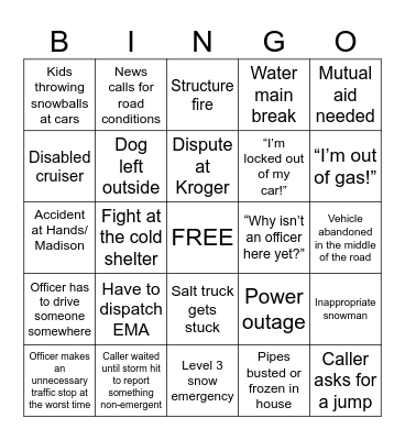 SNOWMAGEDDON BINGO Card