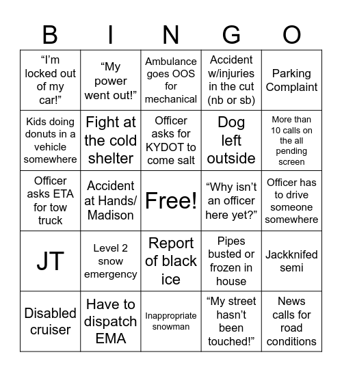 SNOWMAGEDDON BINGO Card