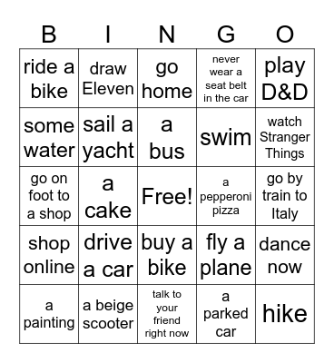 Would like / Would like to Bingo Card