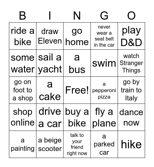 Would like / Would like to Bingo Card