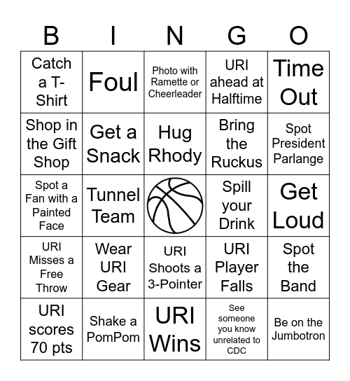 URI Men's Basketball Game Bingo Card