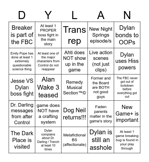 Control Resonant Bingo Card