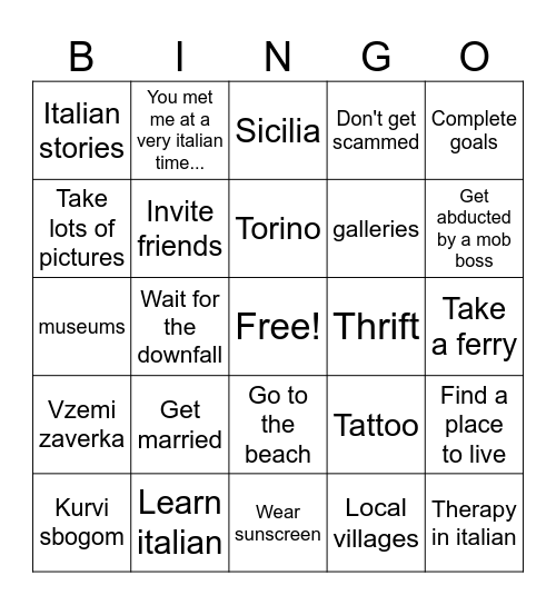 Italy Bingo Card