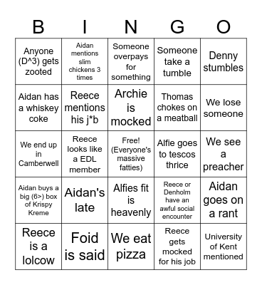 January 24th Escapade Bingo Card