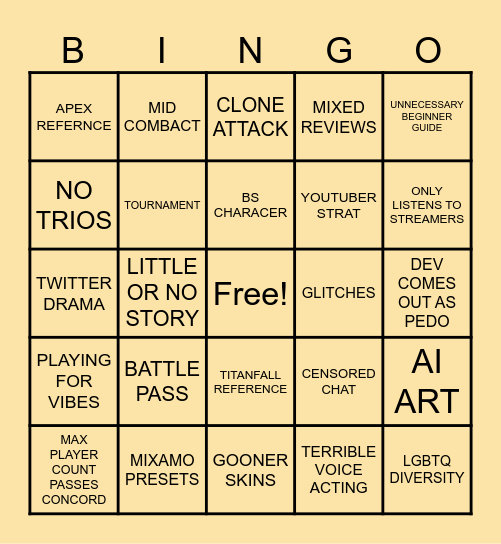 HIGHGUARD HERO SLOP Bingo Card