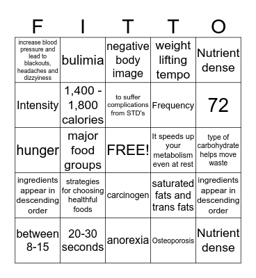 Health Bingo Part 2 Bingo Card