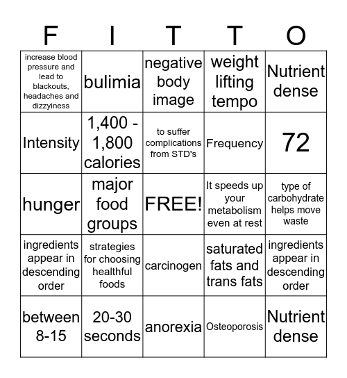 Health Bingo Part 2 Bingo Card