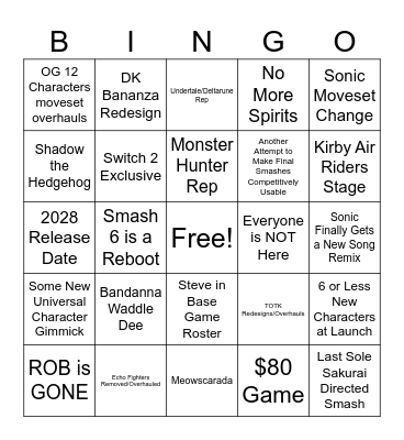 Smash 6 Bingo Card
