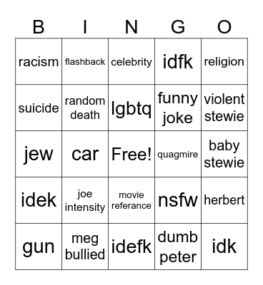 Family guy out of context Bingo Card