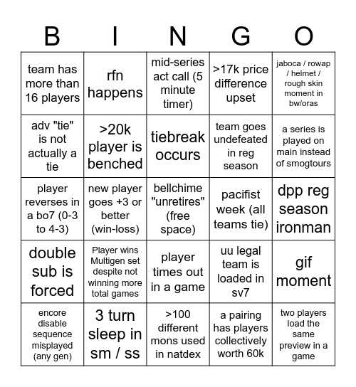 1v1 CL Bingo Card