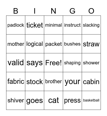 Bingo! Bingo Card
