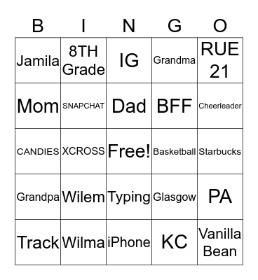 Jamila's BINGO Card