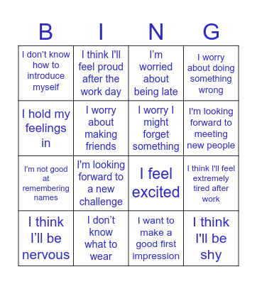 First day at work Bingo Card
