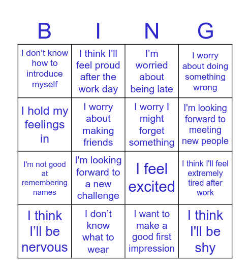 First day at work Bingo Card
