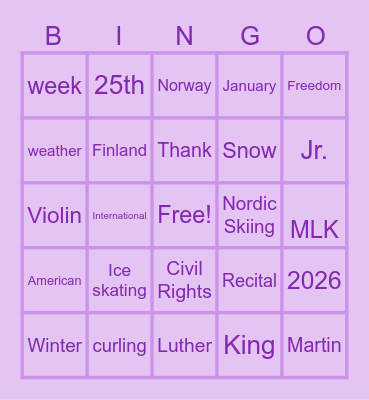 Sandra's Bingo Card