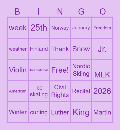 Sandra's Bingo Card