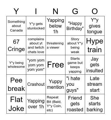 Yingo Bingo Card