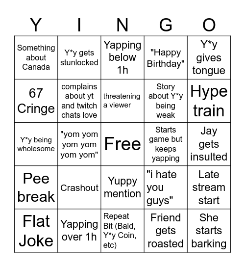 Yingo Bingo Card