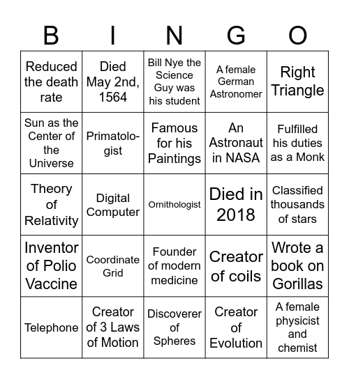 Genius Bingo! Bingo Card