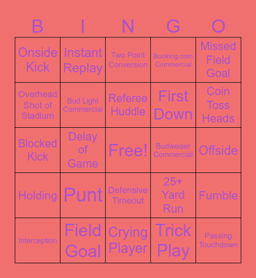Superbowl Bingo Card
