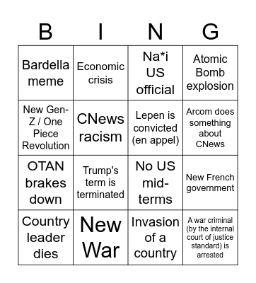 2026 French and International Situation (start : 24 january) Bingo Card
