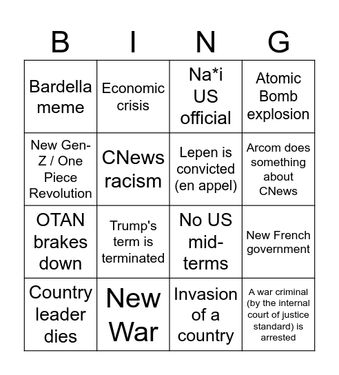 2026 French and International Situation (start : 24 january) Bingo Card