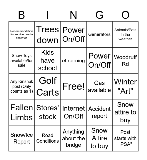 KF Winter Wonderland Bingo Card