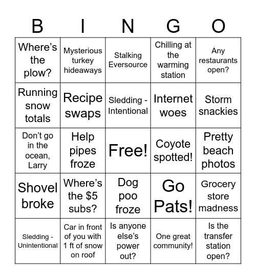 Dennis Community Page Bingo - Storm Edition Bingo Card