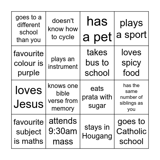 L5C Class Bingo Card
