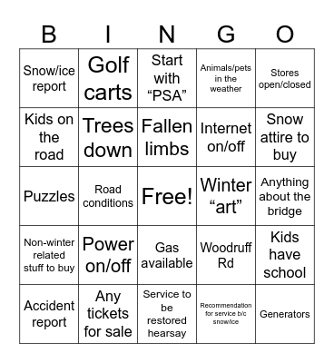 KF Winter Wonderland Bingo Card